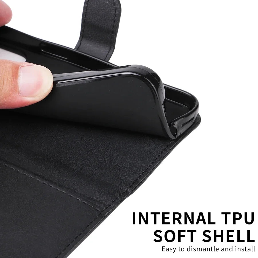 Multi-Functional Leather Wallet Case with Magnetic Flip & Stand - for iPhone X/XS/XR/SE/11/12 Series