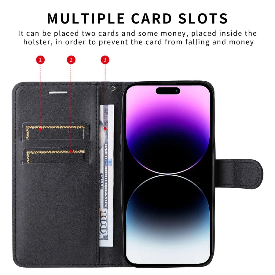 Multi-Functional Leather Wallet Case with Magnetic Flip & Stand - for iPhone X/XS/XR/SE/11/12 Series