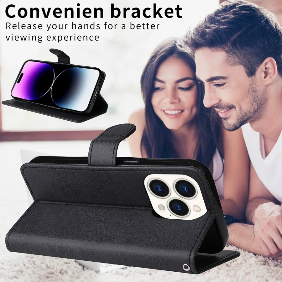 Multi-Functional Leather Wallet Case with Magnetic Flip & Stand - for iPhone X/XS/XR/SE/11/12 Series