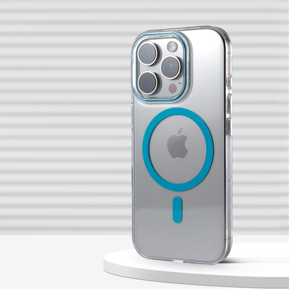 Ultra-Thin Crystal Clear MagSafe Case for iPhone with Colour Accents & Metal Buttons