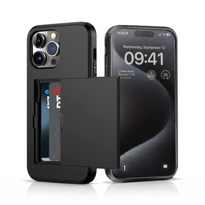 Slide Hidden Card Holder Hard Shell Protective Case for iPhone 14/15 Series