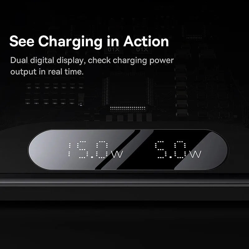 Baseus 20W Dual Wireless Charger - Fast Qi Charging Pad with LED Display