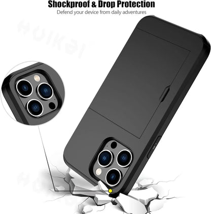 Slide Hidden Card Holder Hard Shell Protective Case for iPhone 14/15 Series