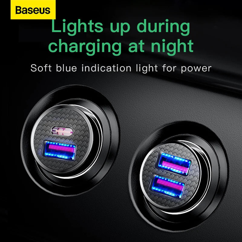 Baseus 30W Dual USB Car Charger with Quick Charge 3.0