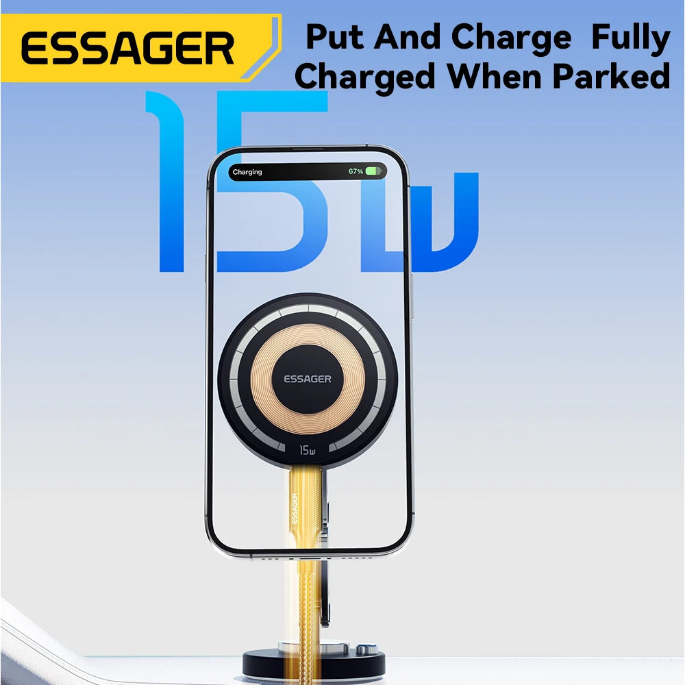 ESSAGER 15W Fast-Charge Magnetic Car Mount - Wireless Charging & 360° Rotation