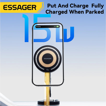 ESSAGER 15W Fast-Charge Magnetic Car Mount - Wireless Charging & 360° Rotation