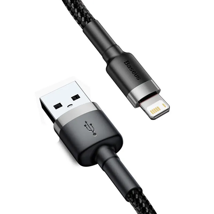 Baseus Fast Charging USB to Lightning Cable in grey from Aussie TechMate, compatible with iPhone 14 and previous series.