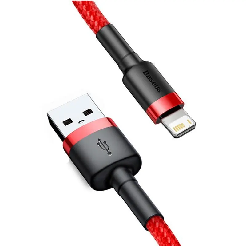 Baseus Fast Charging USB to Lightning Cable in red from Aussie TechMate, compatible with iPhone 14 and previous series.