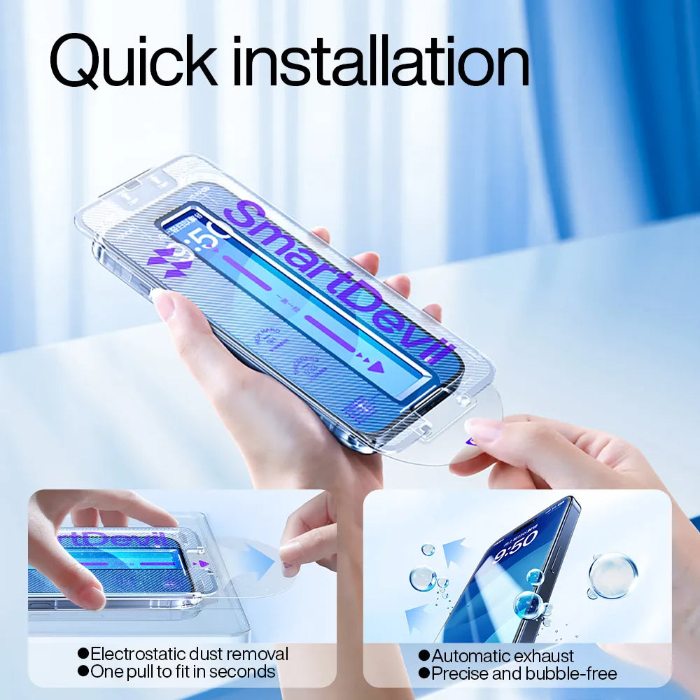 Effortless installation with the iPhone 14/15 Quick Install AR Screen Guard by SmartDevil.